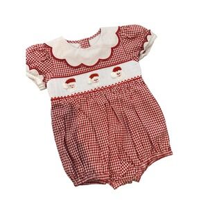 Elizabeth Ann Romper Girls 6M Red Gingham Santa Smocked Christmas Outfit Bubble